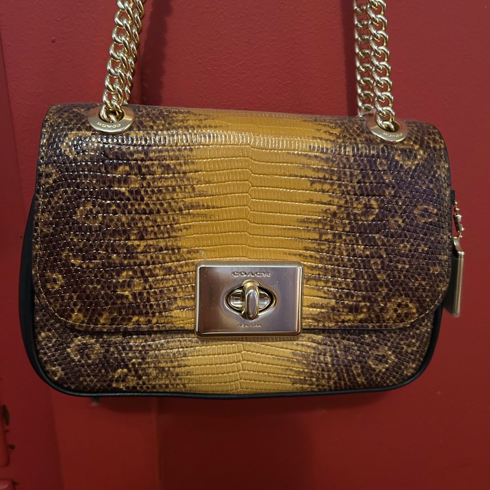 Coach Exotic Brown and Yellow Shoulder Bag